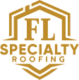Introducing the FL Specialty Roofing logo: a sleek, stylized gold roof outline with the letters "FL" prominently displayed within. Beneath it, "Specialty Roofing" is boldly capitalized, underscoring our expertise in the field. Explore our case studies to see how we approach marketing.
